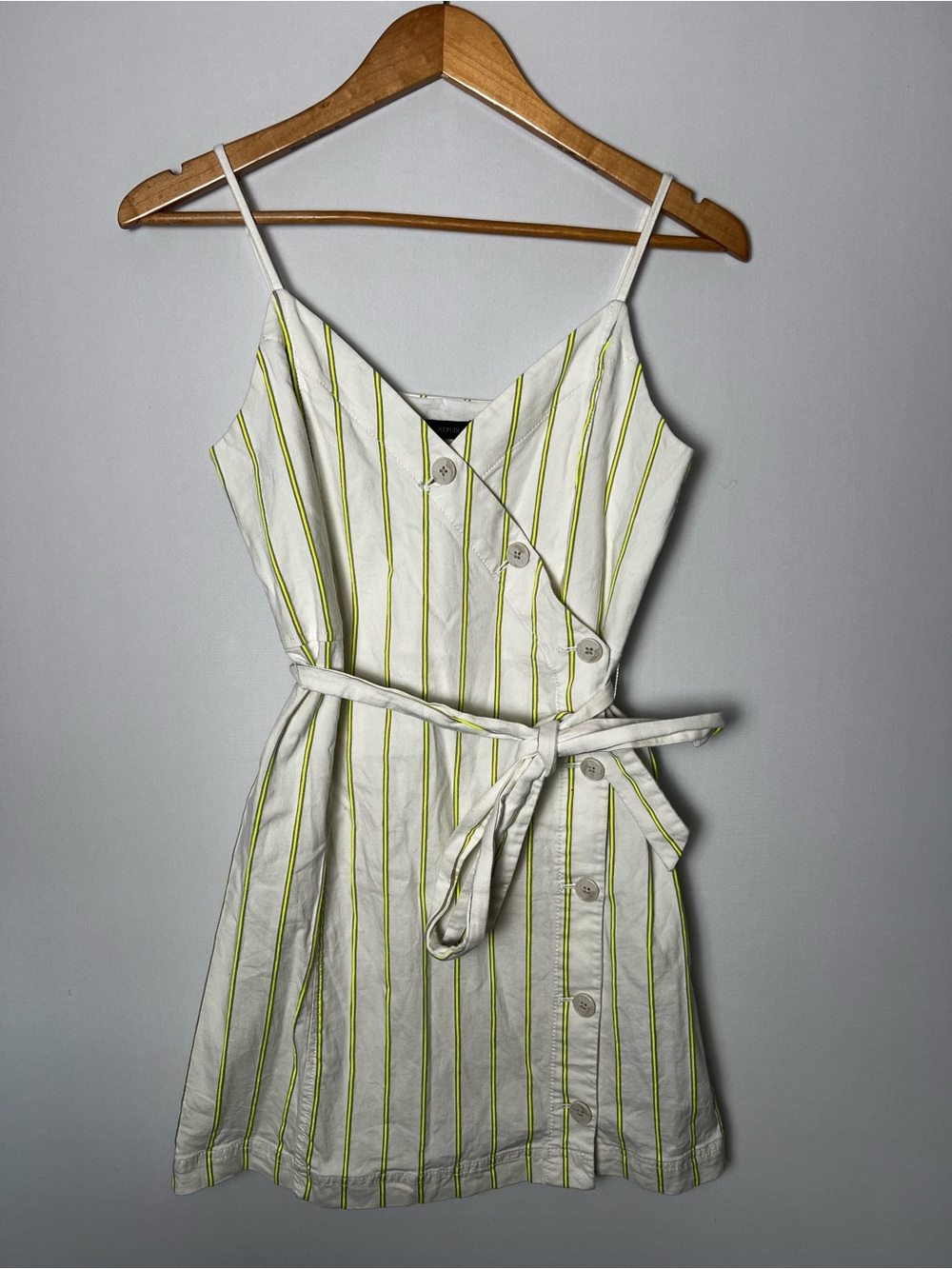 Banana Republic Ivory Striped Asymmetrical Button Mini Dress Linen Blend Size 8